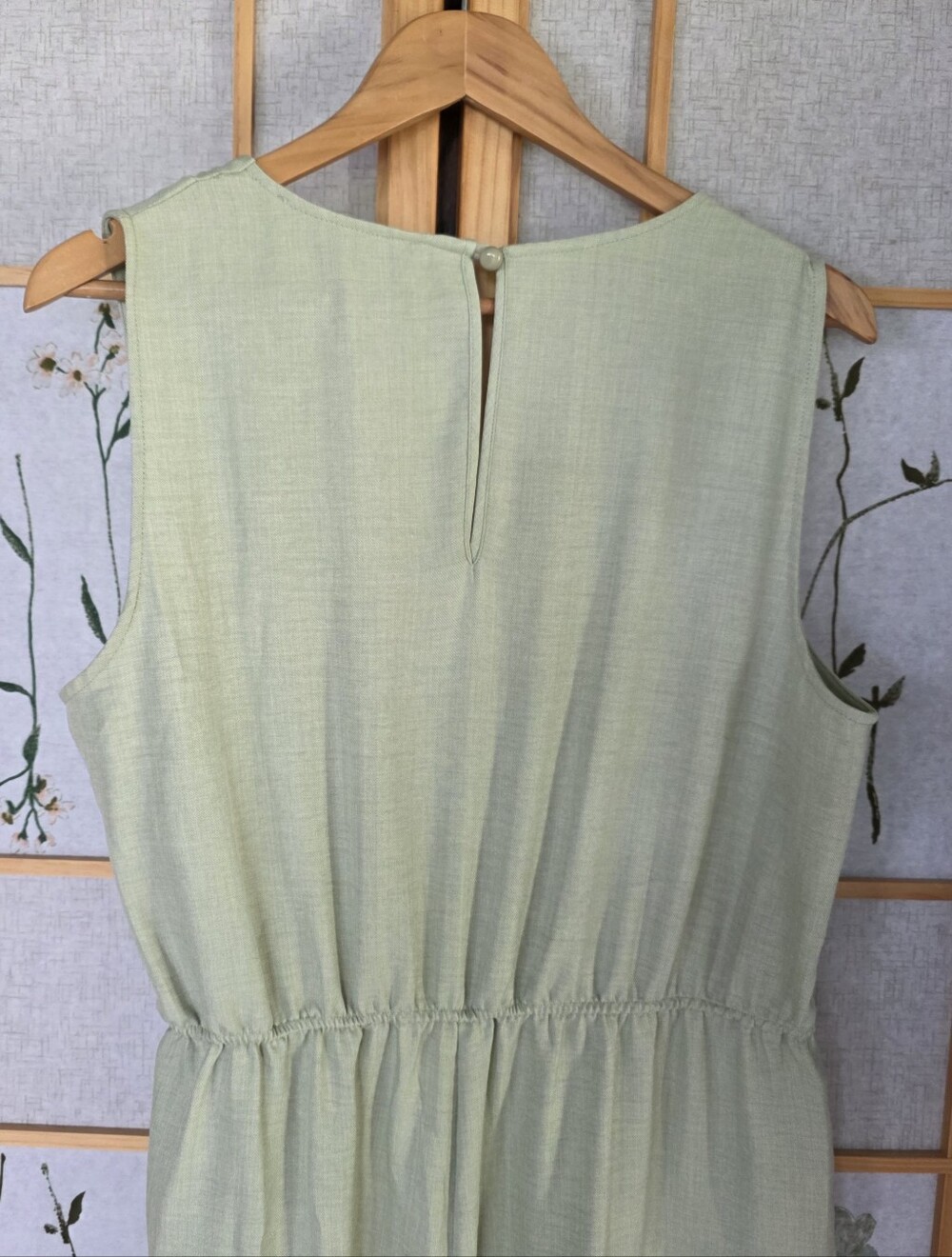 Sage Green Faux Wrap Wide Leg Palazzo Jumpsuit V-Neck Pockets Large Linen Look - Picture 8 of 14